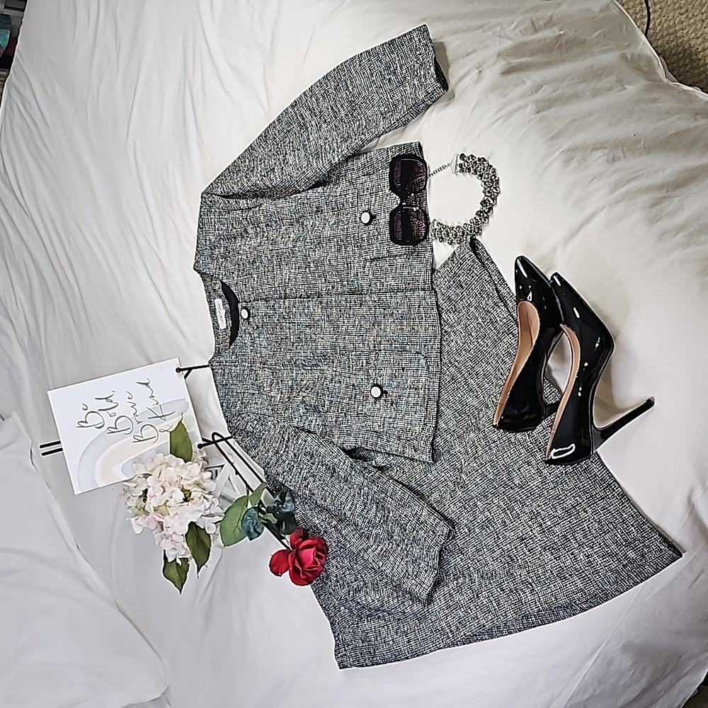 LILA RYAN Tweed Two-Piece Blazer & Skirt Set in Black and White